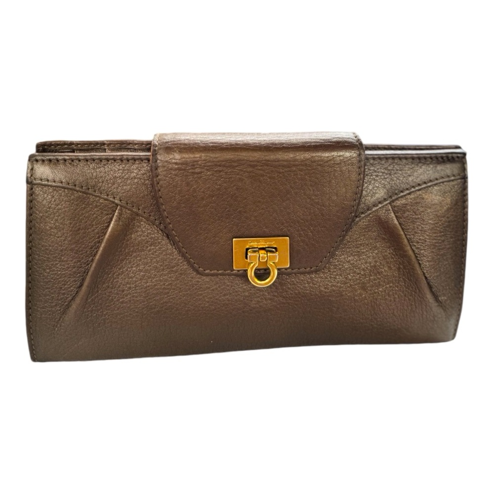 Salvatore Ferragamo Gancini Brown Leather Bifold Wallet - Picture 1 of 15